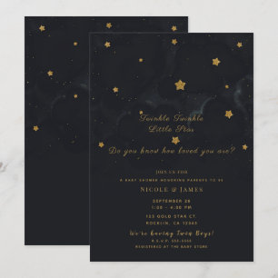 Convite Gêmeos Chuvinha de Estrelas Céu Noturno Dourado e