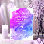 Convite Gêmeos Cores Aquíferos Púrpura Azul Estrela Azul B<br><div class="desc">** Gêmeos **Cartões de convite para Bat Mitzvah religiosos judeus religiosos lindos. Púrpura, violeta, azul, turquesa com estrela de David em branco. Letras modernas de script. "É chamado para o TORAH como um Bar Mitzvah". Perfeito para a filha de 12 anos, garota. Fácil de editar - basta adicionar suas informações/texto....</div>