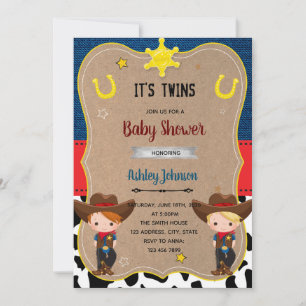 Convite Gêmeos cowboy fofos convidam