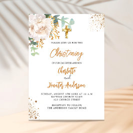 Convite Gêmeos cristãos eucalipto verde verde branco flora