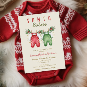 Convite Gêmeos de Natal Bebês de Santa, chá de bebê