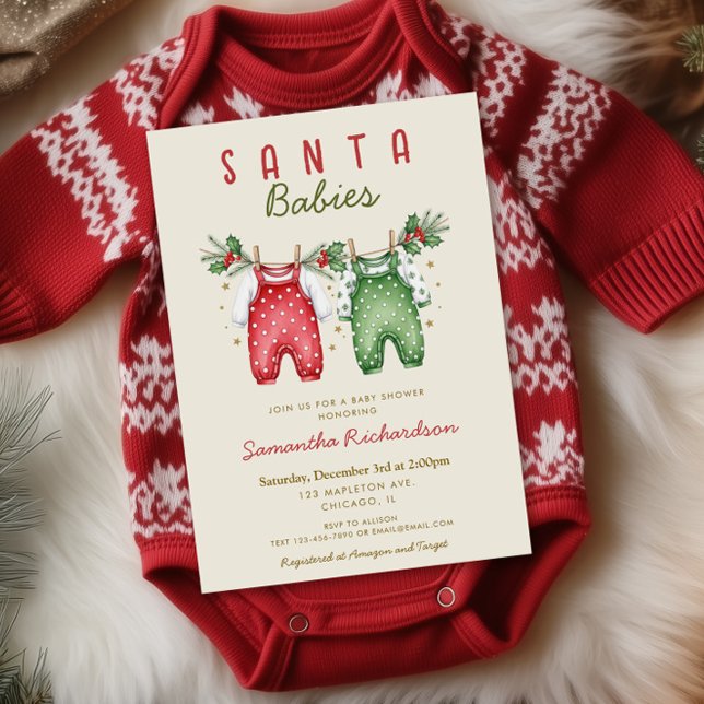 Convite Gêmeos de Natal Bebês de Santa, chá de bebê (Criador carregado)