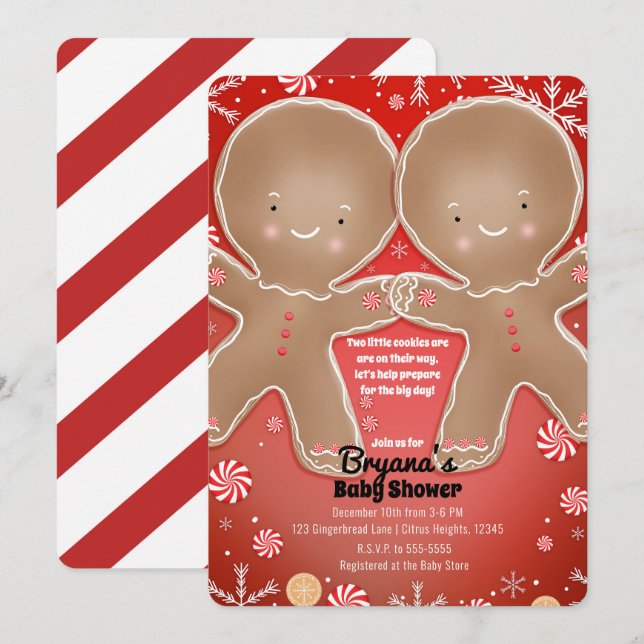 Convite Gêmeos de Pão de Mel de Hortelã Natal Festa de Beb (Frente/Verso)