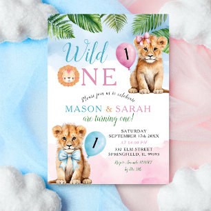 Convite Gêmeos do Safari com Arco Aniversário Wild One