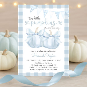 Convite Gêmeos Dois Pequenos Pumpkins Chá de fraldas Azul