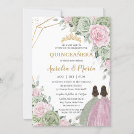 Convite Gêmeos Dourados da Quinceañera Vermelhos Cor-de-Ro