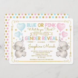 Convite Gêmeos Elephant Gender Revela Blue Pink Dourado Ba