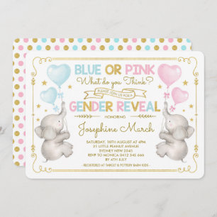 Convite Gêmeos Elephant Gender Revela Blue Pink Dourado Ba