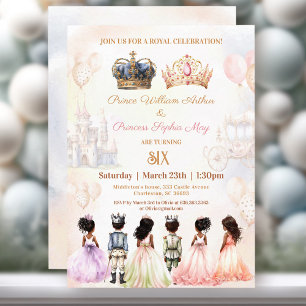 Convite Gêmeos Escuro Príncipe Princesa Princesa Coroa Rea