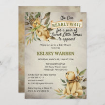 Gêmeos esperam Chá de fraldas de Urso de Madeira