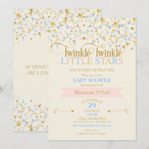 Convite Gêmeos Estrela Brilhante Baby Shower Rosa & Azul