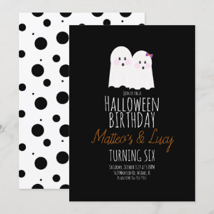 Convite Gêmeos Fofos de Fantasma de Halloween Aniversário