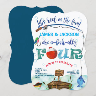 Convite Gêmeos garotos pequenos pescadores pescando no 4