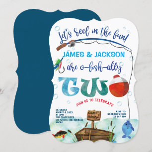 Convite Gêmeos garotos pequenos pescadores pescando segun