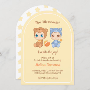 Convite Gêmeos Gatos Ursos Gênero Chá de fraldas Neutro Am