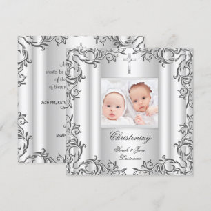Convite Gêmeos Menina Menino Batismo Batismo Branco