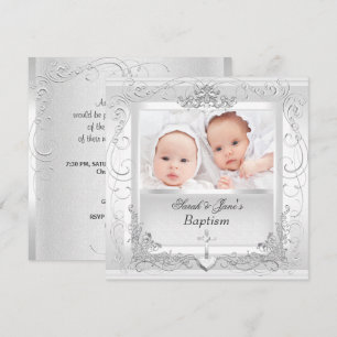 Convite Gêmeos Menina Menino Cristo Criação Batismo Branco