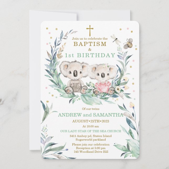 Convite Gêmeos Menino e Menina Batizado e Aniversário (Frente)