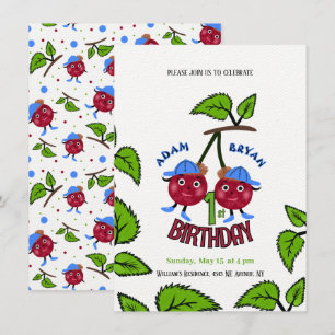 Convite Gêmeos meninos cerejas