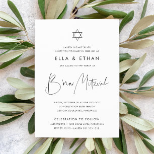 Convite Gêmeos Minimalistas Modernos B'nai Mitzvah