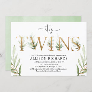 Convite Gêmeos neutros do gênero chá de fraldas verde