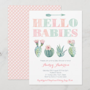 Convite Gêmeos ou Chá de fraldas Conjunta com Suculentes