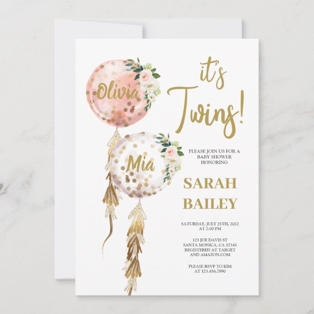 Convite Gêmeos - Raparigas de Convocação de Chá de fraldas (Frente)