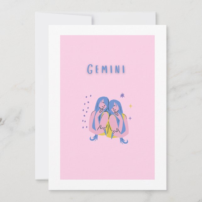 Convite Gêmeos Rosa, zodíaco, impressão de signo estelar (Frente)
