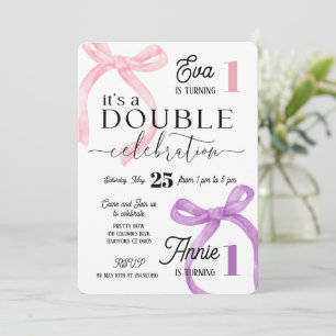 Convite Gêmeos se Unem ao Aniversário Rosa e Roxo Coquette