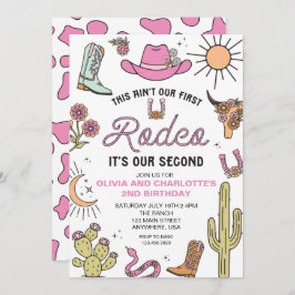 Convite Gêmeos-segundos aniversários Ocidentais Rosa-Rodei