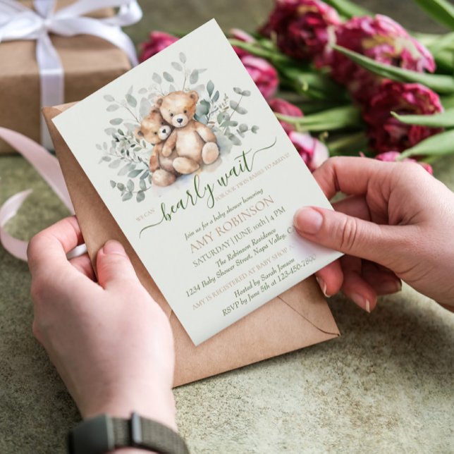 Convite Gêmeos Sexo Chá de fraldas do Urso de Teddy Neutro (Criador carregado)