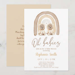 Convite Gêmeos Ursos Teddy Chá de fraldas Arco-Íris Convit