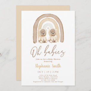 Convite Gêmeos Ursos Teddy Chá de fraldas Arco-Íris Convit