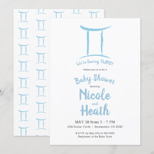 Convite Gêmeos Zodíaco Astronomia Azul Maio Junho Chá de B