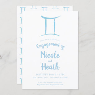 Convite GEMINI Astrologia Azul Zodiac maio Noivado de junh