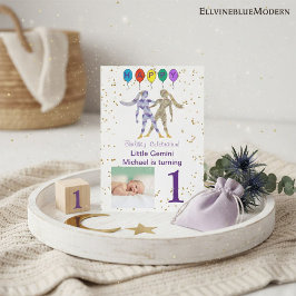 Convite Gemini Primeiro Aniversário Dourado, Balões e Foto