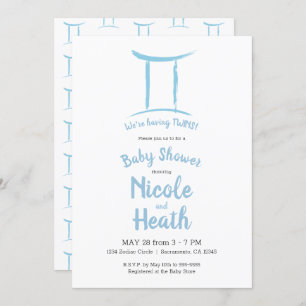 Convite Gemini Zodiac Astrology Blue Maio Chá de fraldas d