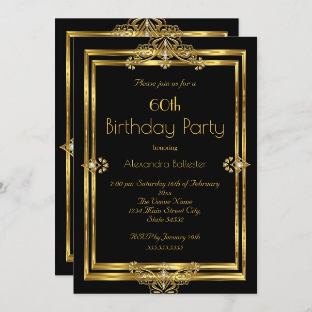 Convite Gems Douradas e Impressoras de Foto da 60ª Festa d (Frente/Verso)