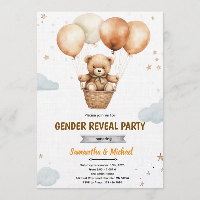 Convite Gender Neutral Bear Baby Shower Invitation (Frente)