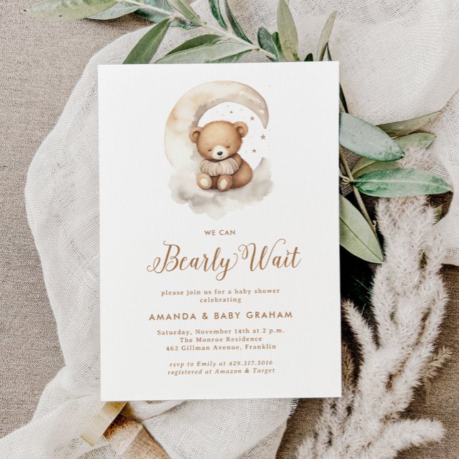 Convite Gender Neutral Bearly Wait Teddy Bear Baby Shower (Criador carregado)