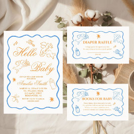 Convite Gender Neutral doodle cupid Baby Shower Invitation