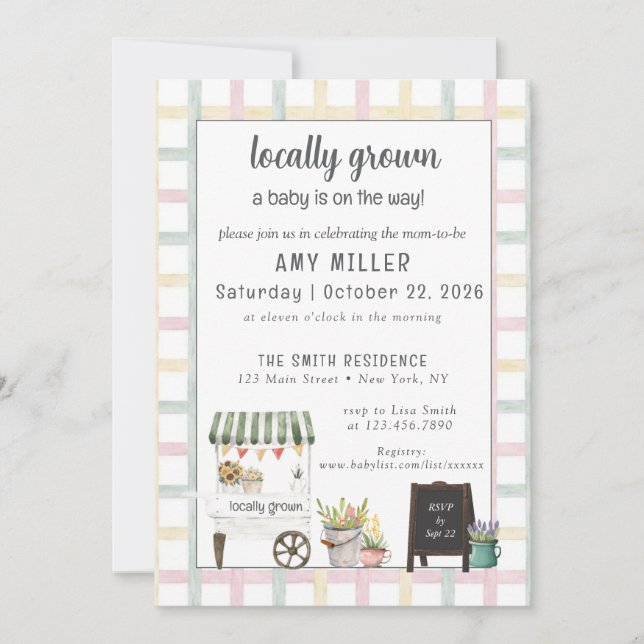 Convite Gender Neutral Farmers Market Baby Invitation (Frente)