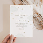 Convite Gender Neutral Minimalist Clouds Stars Baby Shower<br><div class="desc">Celebrate the parents-to-be with this minimalist gender neutral baby shower invitation featuring a watercolor illustration of white clouds and tan colored stars.</div>