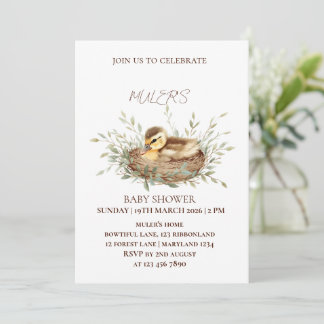 Convite Gender Neutral Watercolor Duckling Baby Shower Inv