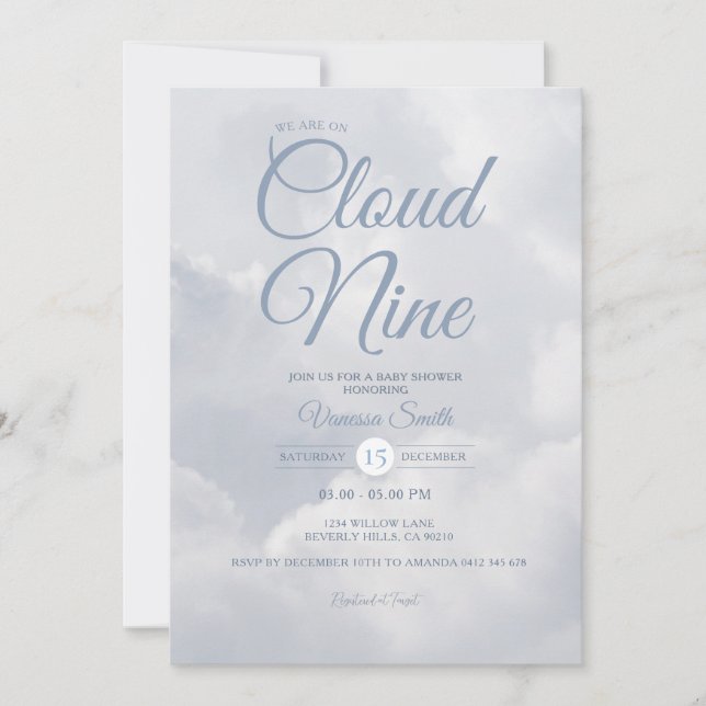 Convite Gender Neutral We Are On Cloud Nine Baby Shower (Frente)