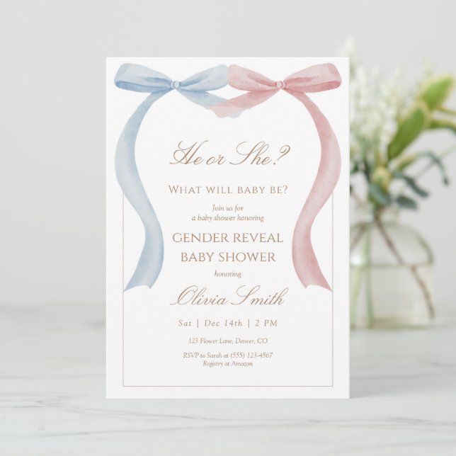 Convite Gender Reveal Baby Shower Invitation Pink and Blue (Em pé/Frente)