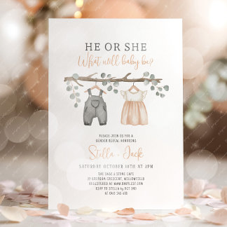 Convite Gender Reveal He or She Clothesline 