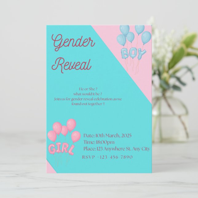 Convite Gender reveal invitation  (Em pé/Frente)
