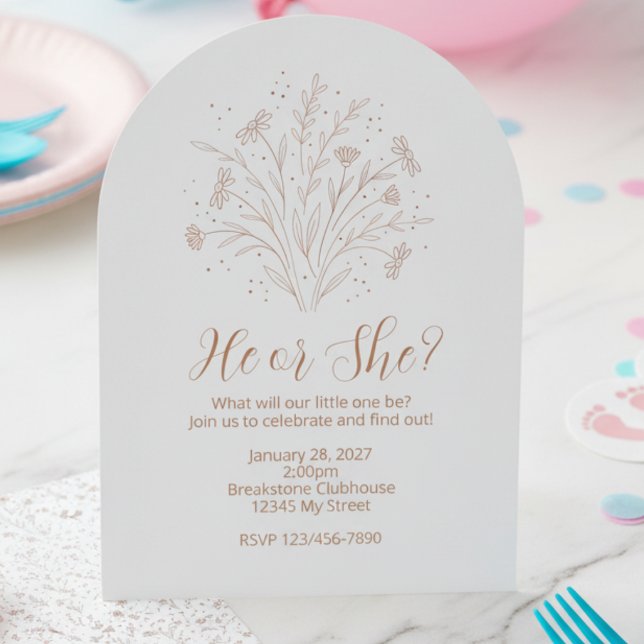 Convite Gender Reveal Invitation - Boho Floral Arch (Gender reveal party invitation)