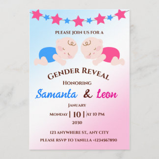 Convite Gender Reveal Invitation Card